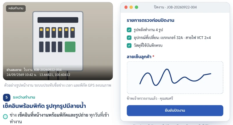 ตัวอย่างหลักฐานหน้างานและการเซ็นรับงาน